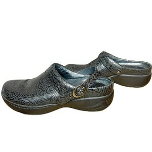 Dansko Ingrid Paisley Black Strap Buckle Slip On Work Slip Resistant Shoes 37